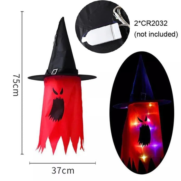 Halloween LED Flashing Light Hanging Ghost Halloween Party Dress Up Glowing Wizard Hat Lamp Horror Props Home Bar Decoration