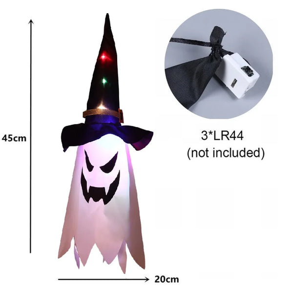 Halloween LED Flashing Light Hanging Ghost Halloween Party Dress Up Glowing Wizard Hat Lamp Horror Props Home Bar Decoration