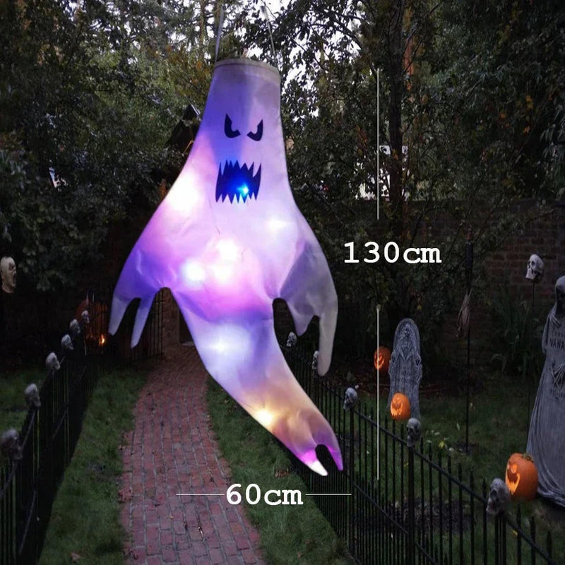 Halloween Ghost Hanging with LED Light Spooky Ghost Flag Indoor Outdoor Prop Decoration Tree Pendant Ornament Party DIY Supplies