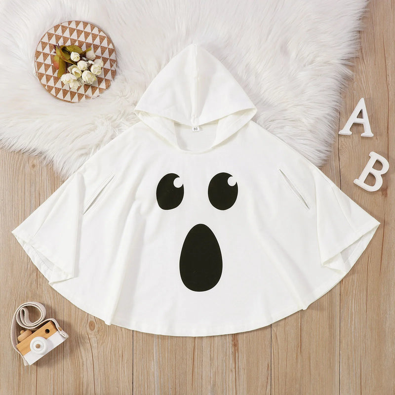 Kid Halloween Costume Ghost Print Hood Cape Cosplay Clothes Cloak for Baby Boys and Girls  Fancy Dress Performance Halloween