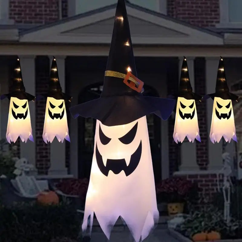 LED Halloween Flashing Light Ghost Festival Dress Up Glowing Wizard Hat Lamp Decor Hanging Lantern 2024 Halloween Decoration