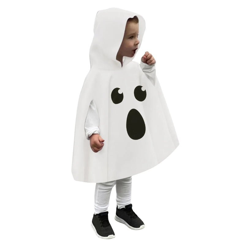 Kid Halloween Costume Ghost Print Hood Cape Cosplay Clothes Cloak for Baby Boys and Girls  Fancy Dress Performance Halloween