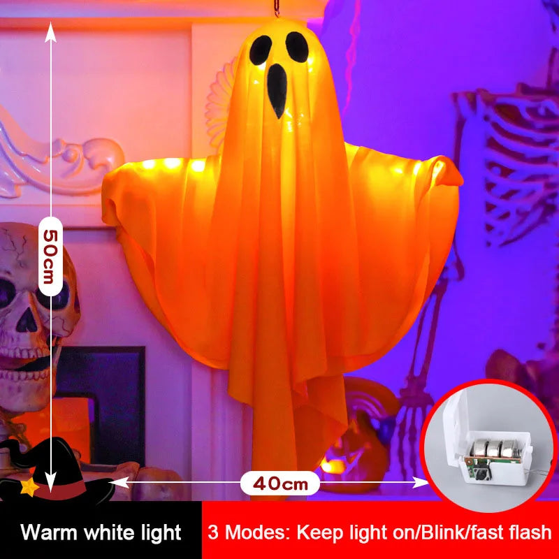 2024 LED Glow Ghost Party Halloween Decoration for Home Indoor Outdoor Haunted House Bar Hanging Horror Props with Lights